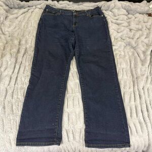 Earl Jeans Women 16 Straight Stretch Denim Mid Rise Blue Dark Wash Embroidered